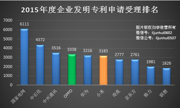 2015年度企業(yè)發(fā)明專利申請受理排名   